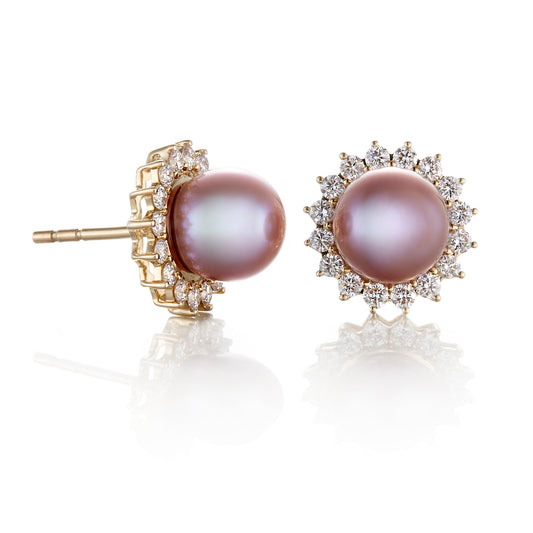 Halo Earrings in Pink Pearls & Diamonds