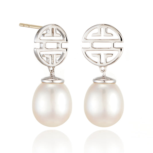 Silver Shou & Pearl Drop Earrings
