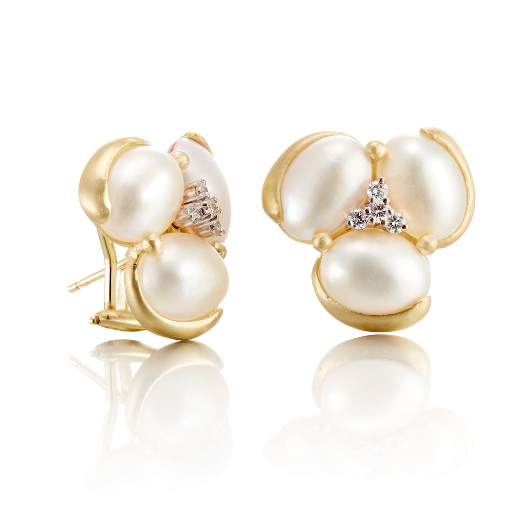Mabe Pearl & Diamond Cluster Earrings