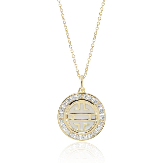 Gump's Signature White Sapphire & Mother-of-Pearl Shou Pendant Necklace