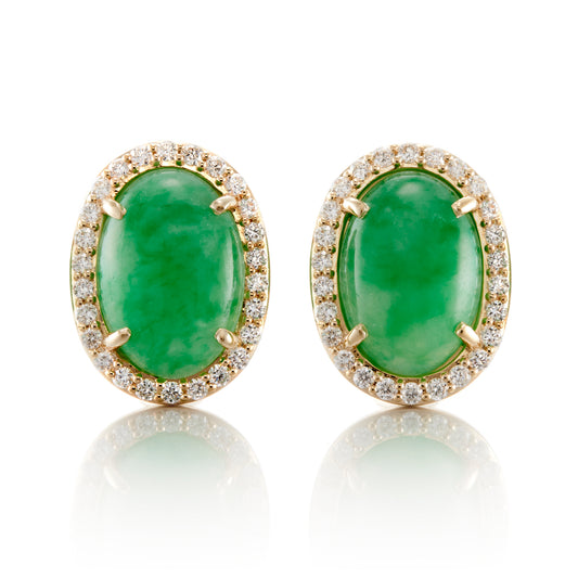 Green Jade Cabochon & Diamond Earrings