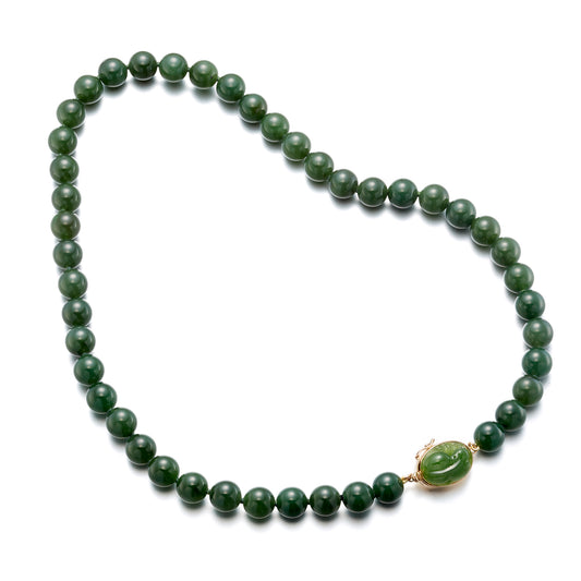Gump's Signature Green Jade Necklace with Carved Pixiu Clasp