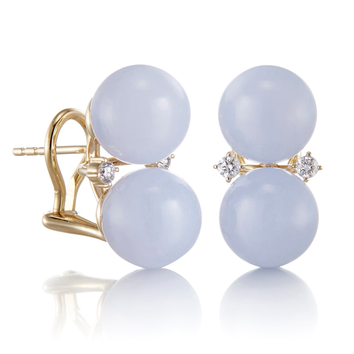 Les Deux Earrings in Blue Lace Agate & Diamonds