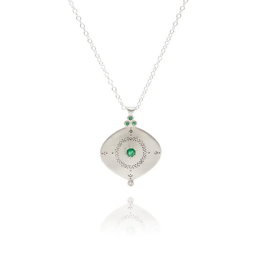 Adel Chefridi Emerald & Silver Compass Pendant Necklace