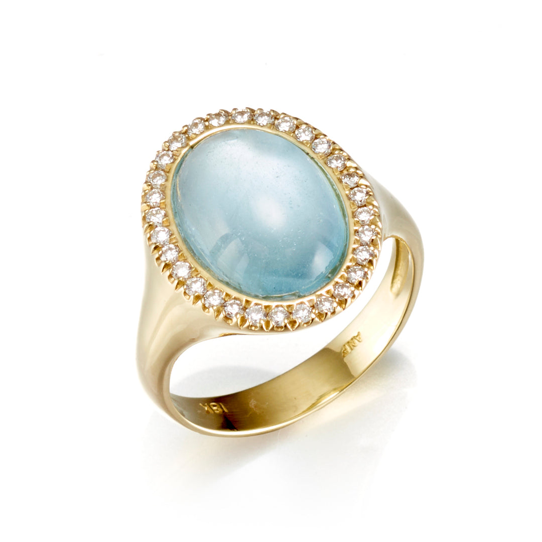 Aquamarine Cabochon & Diamond Ring