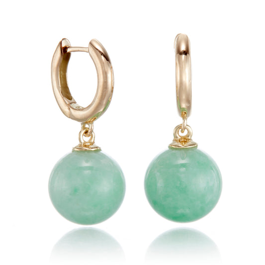 Apple Green Jade & Gold Hoop Earrings