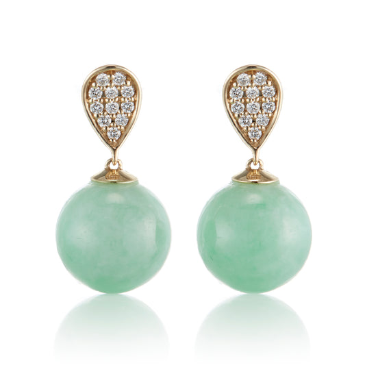 Gump's Signature Diamond Petal & Apple Green Jade Drop Earrings