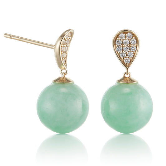 Diamond Petal & Apple Green Jade Drop Earrings