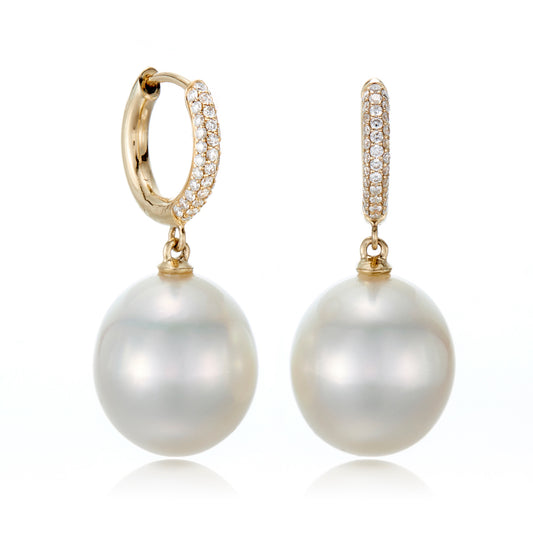Diamond Hoop & South Sea Pearl Drop Earrings