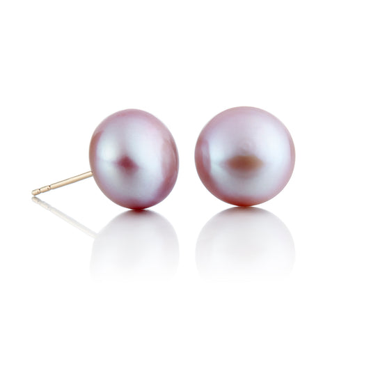 11mm Pink Button Pearl Earrings