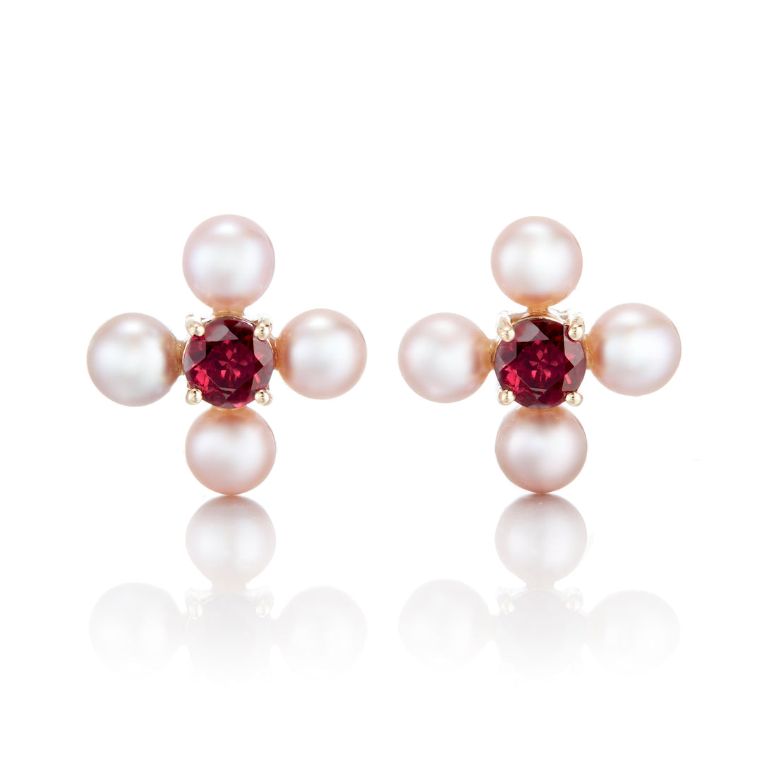 Gump's Signature Pink Pearl & Rhodolite Flower Earrings