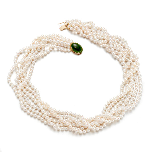 Gump's Signature 6-Strand Pearl Twist & Green Nephrite Jade Necklace