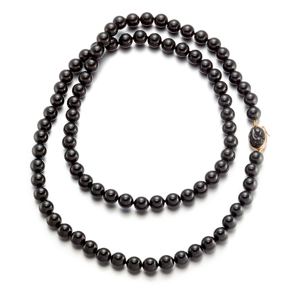 Gump's Signature Black Jade Long Necklace with Carved Pixiu Clasp