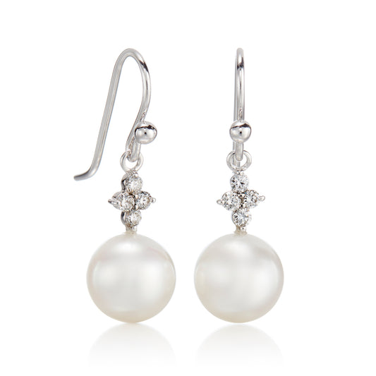 Four-Diamond & South Sea Pearl Drop Earrings