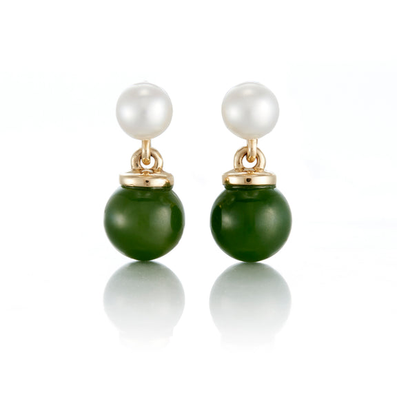 Gump's Signature Pearl & Green Nephrite Jade Drop Earrings