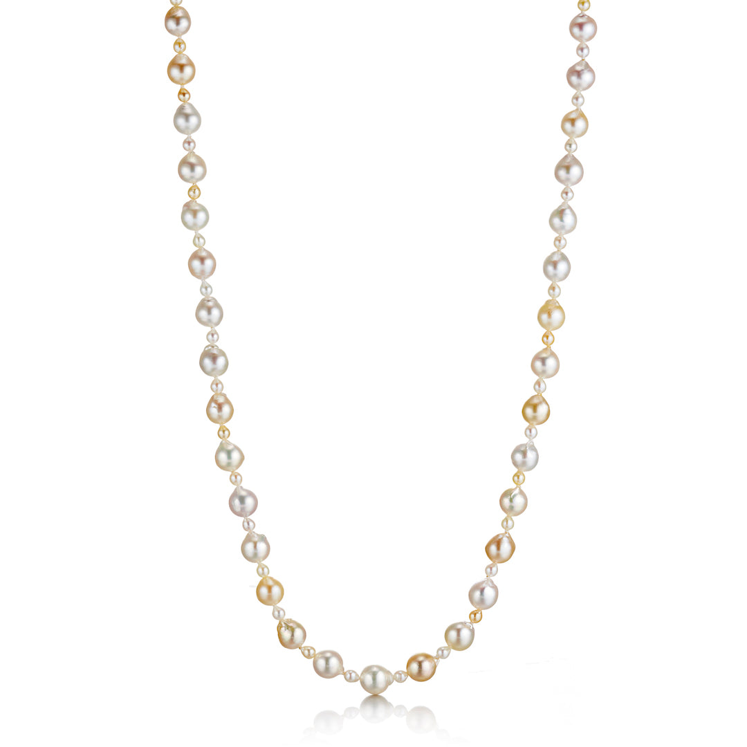 3-8mm White & Gold Akoya Pearl Long Necklace