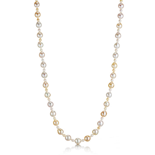 3-8mm White & Gold Akoya Pearl Long Necklace