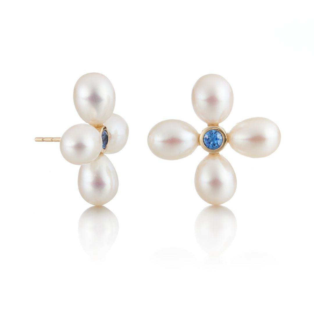 Flora Earrings in Pearls & Sapphires
