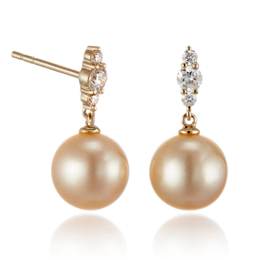 Orion Earrings in Golden South Sea Pearls & Diamonds