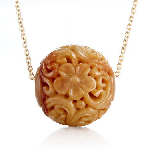 Gump's Signature Yellow Red Jade Ball Pendant Necklace