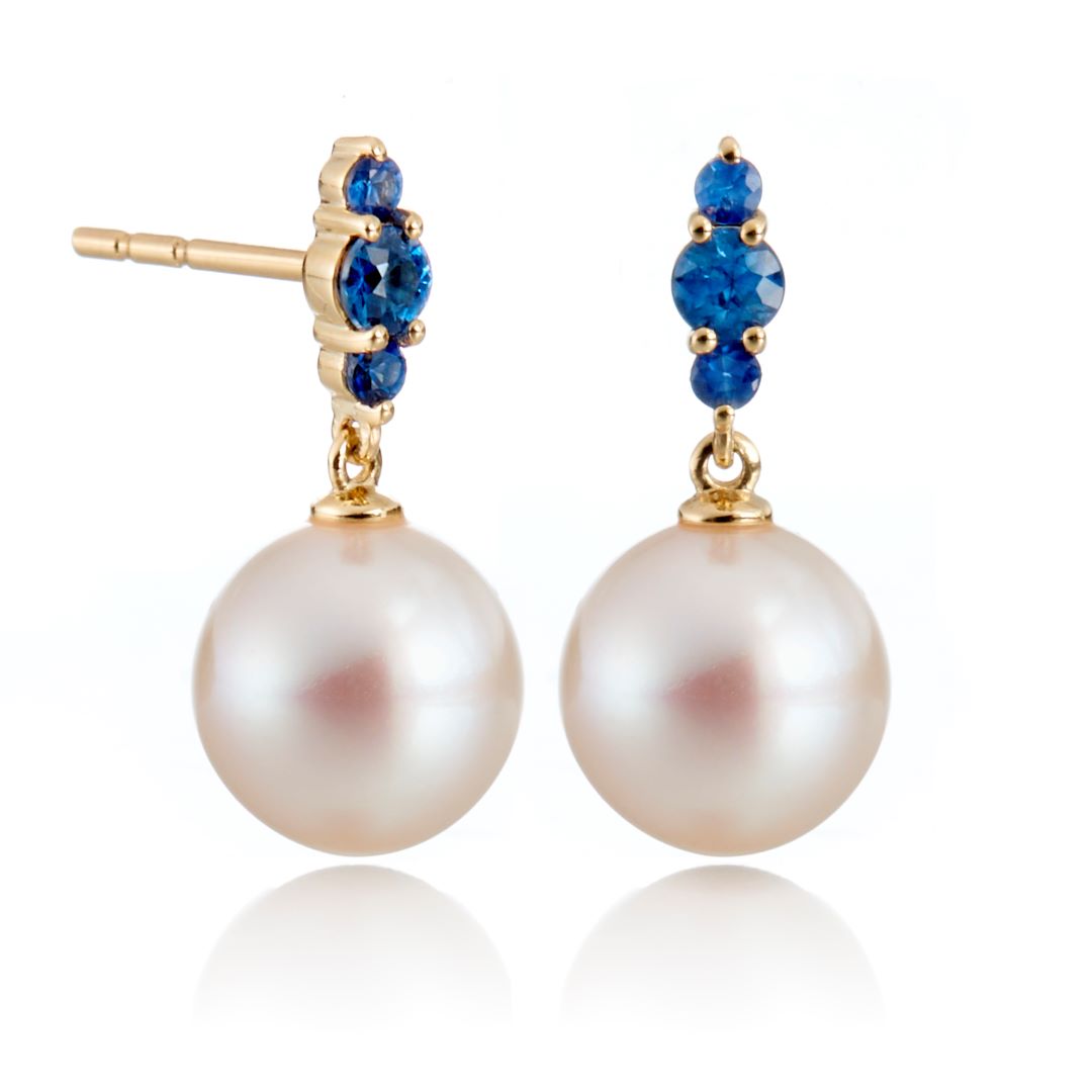 Orion Earrings in White Akoya Pearls & Sapphires