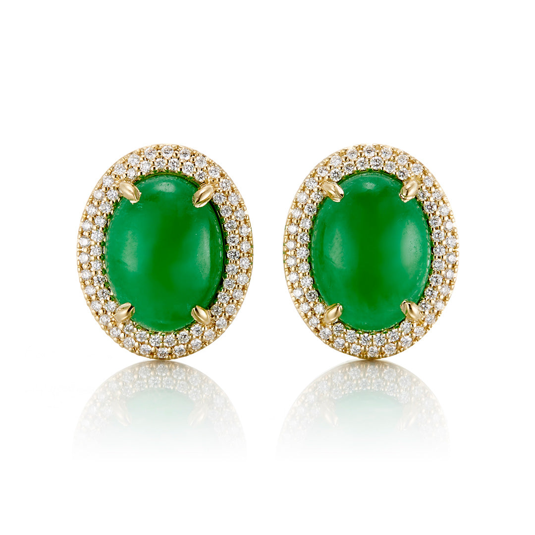 Gump's Signature Apple Green Jade Cabochon & Diamond Earrings