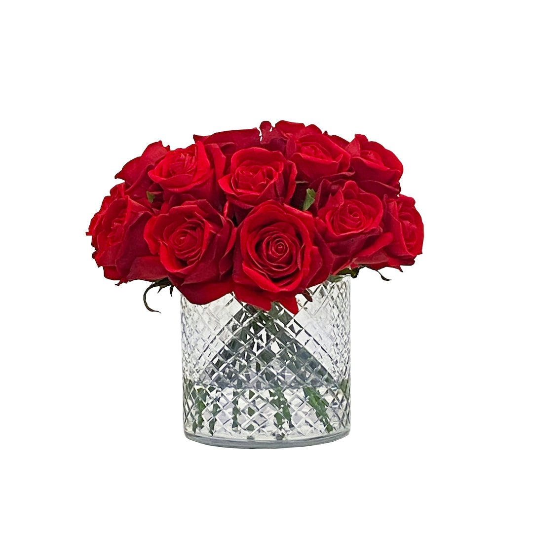 Red Roses in Cut-Glass Vase