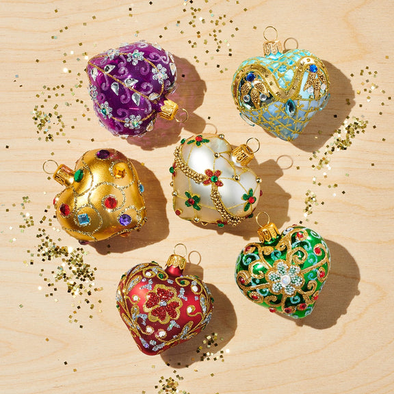 Gold Heart Ornaments - Set of 3 - 47th & Main