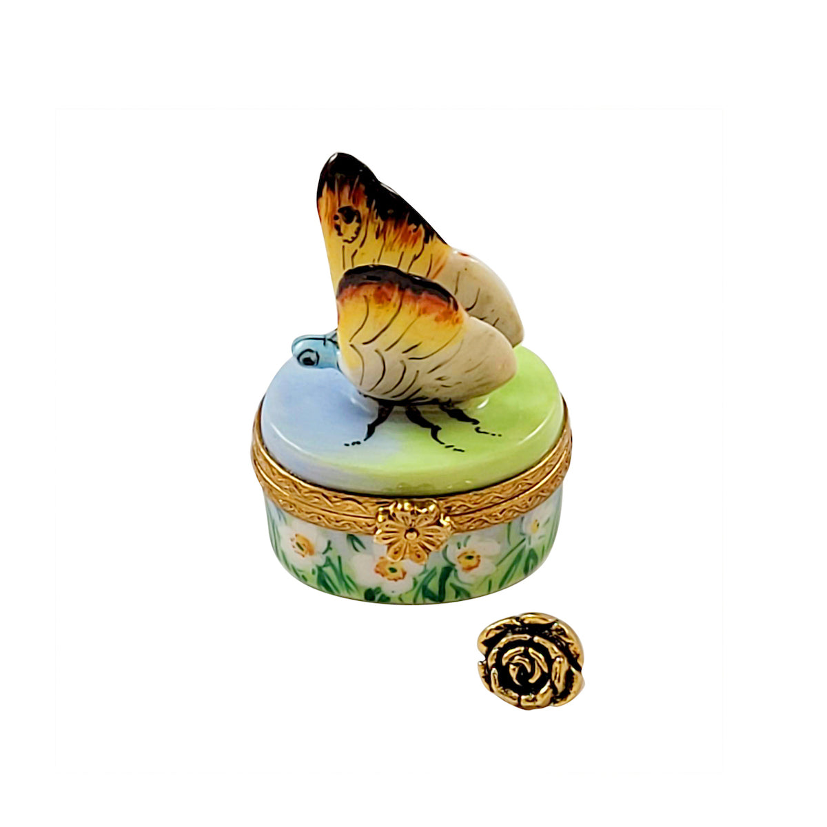 Butterfly with Brass Flower Limoges