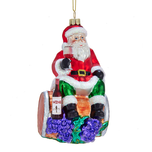 Wine Barrel Santa Ornament