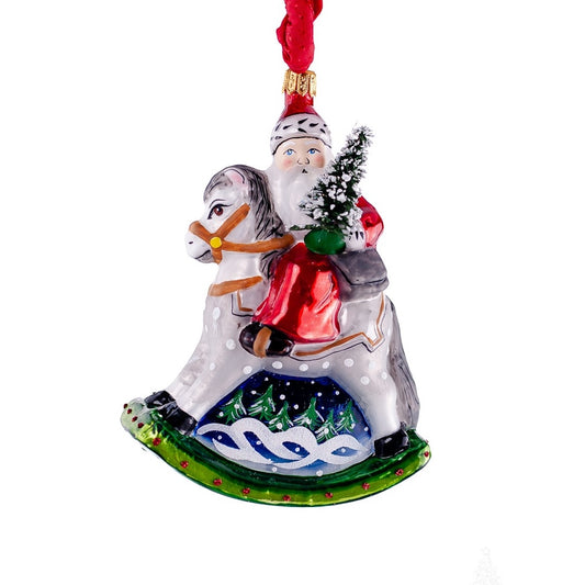 Vaillancourt Santa with Rocking Horse Ornament
