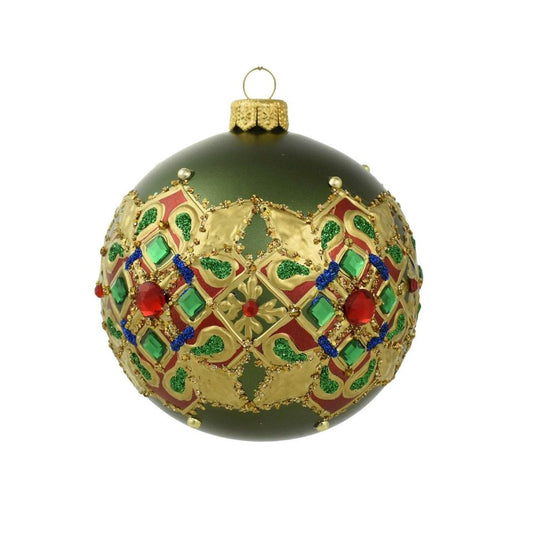 Jeweled Green & Gold Ball Ornament