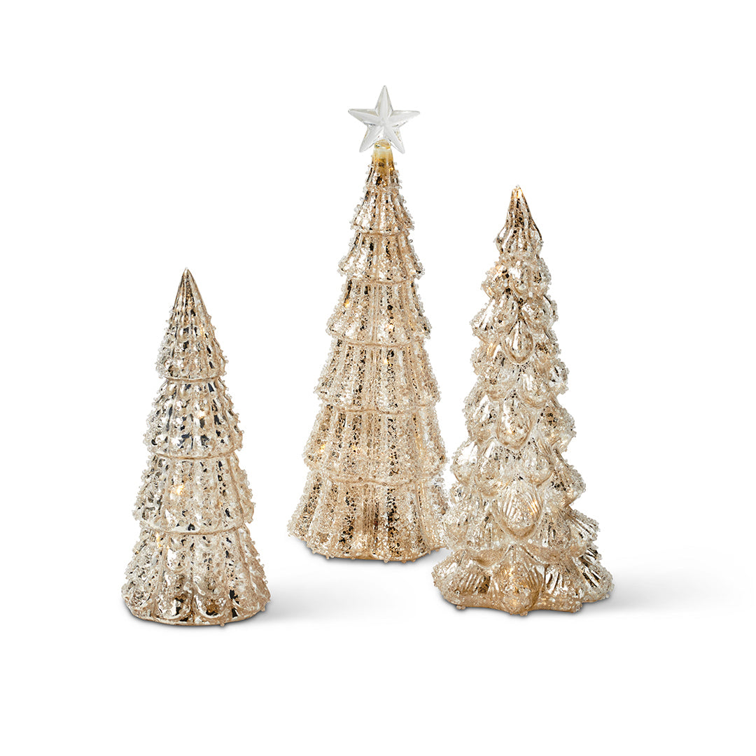 Light-up Frosted Glass Trees, Set of 3