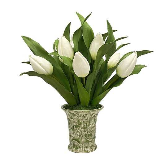 Hannah Tulips in Green & White Vase