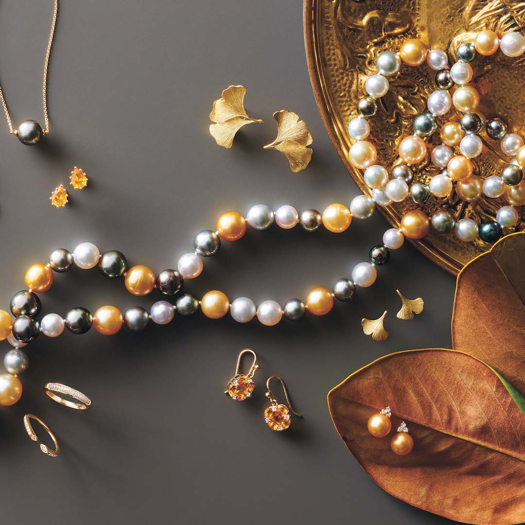 Madison Earrings in Golden South Sea Pearls & Diamonds