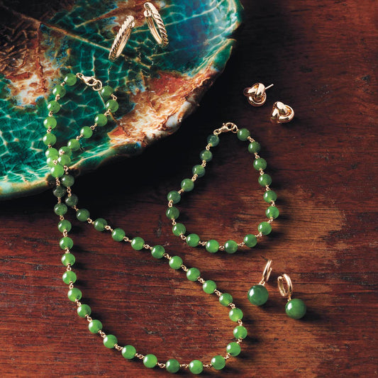 Green Nephrite Jade Gold Link Necklace