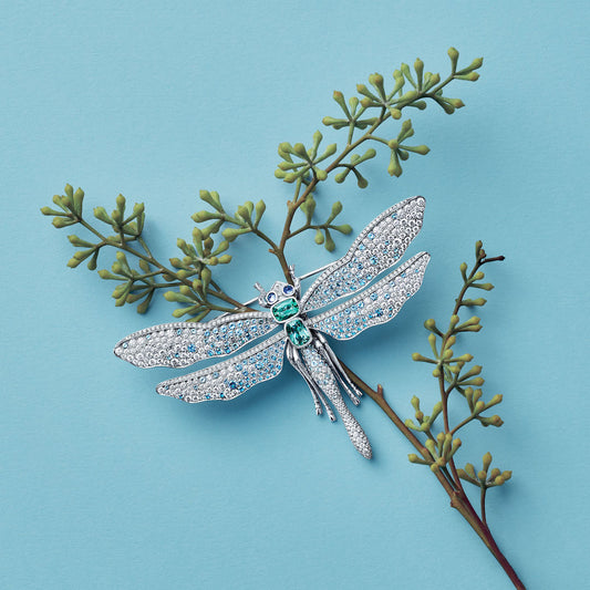 Aquamarine & Diamond Dragonfly Brooch