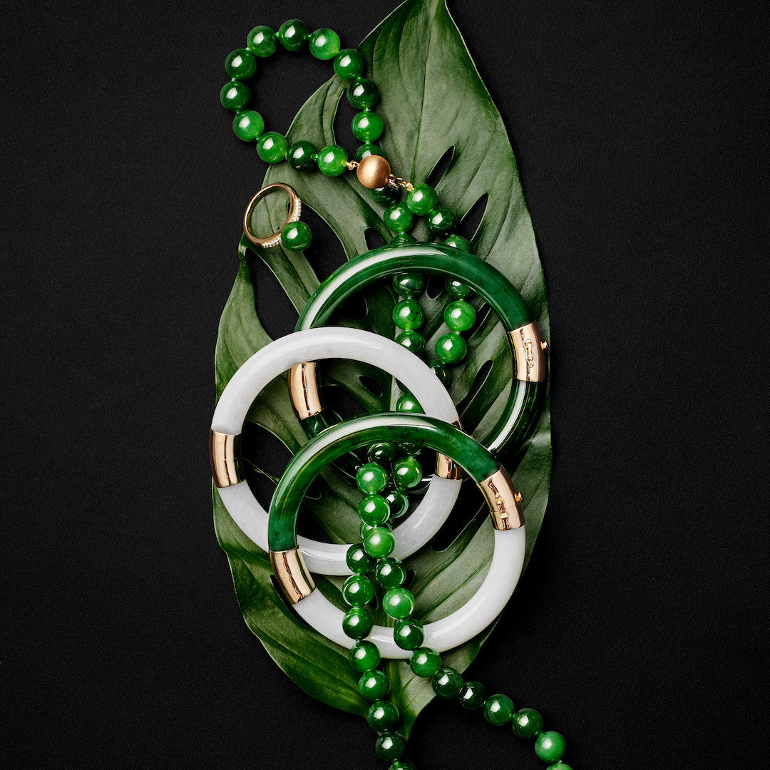 Green Nephrite Jade & Diamond Ring