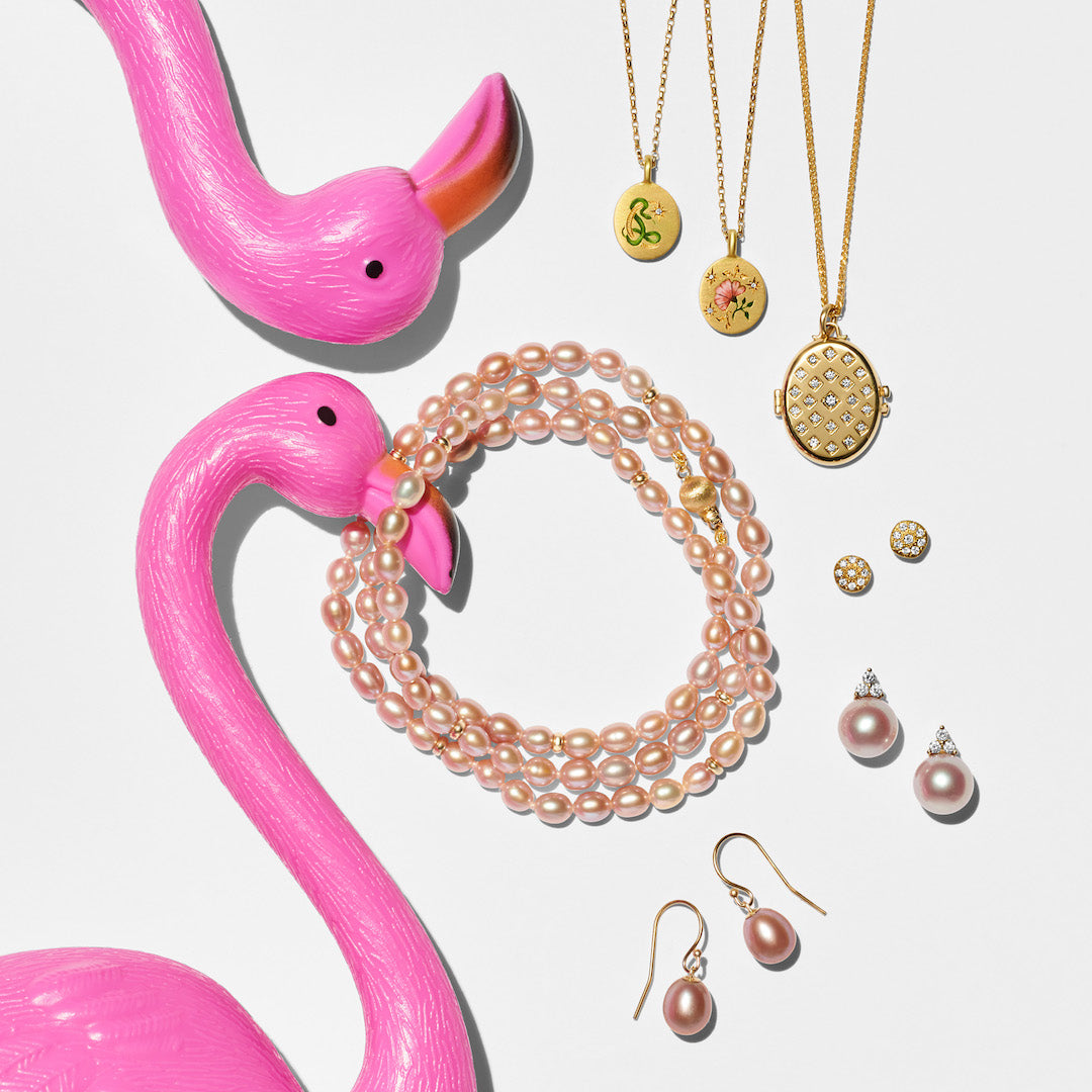 Madison Earrings in Pink Pearls & Diamonds